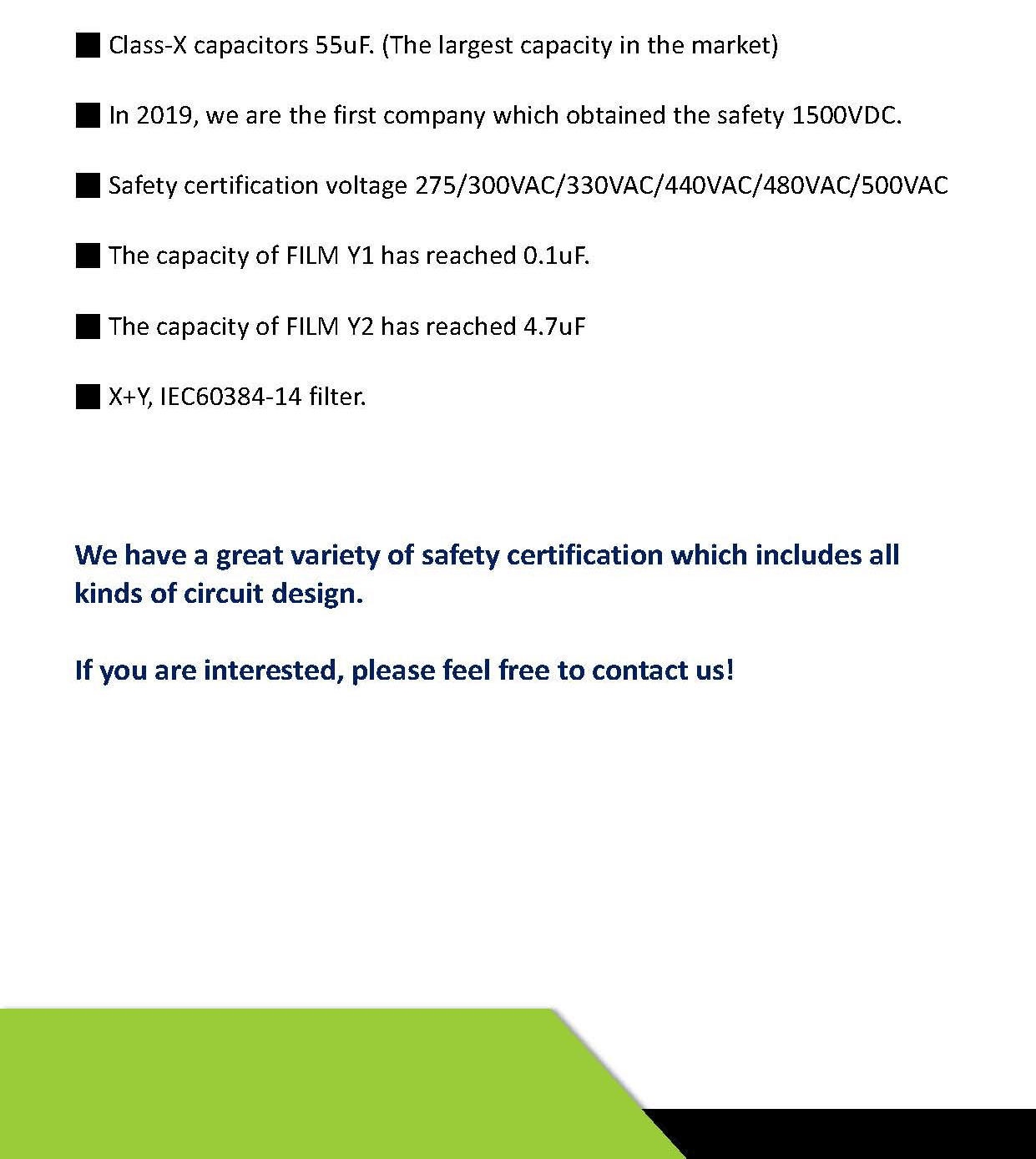 Obtained the latest DC capacitance safety standard certifica